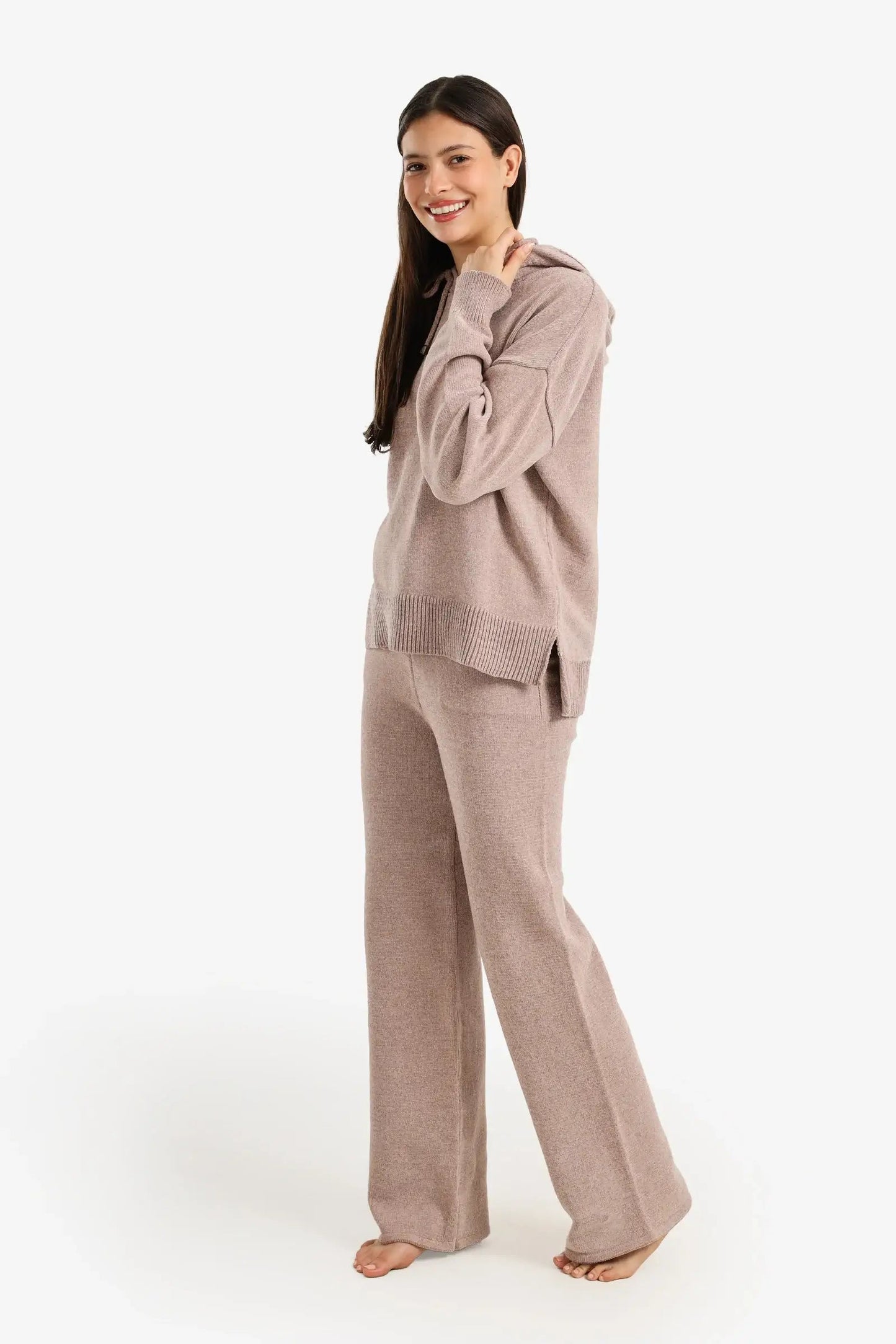 طقم بيجاما محبوك بغطاء للرأس