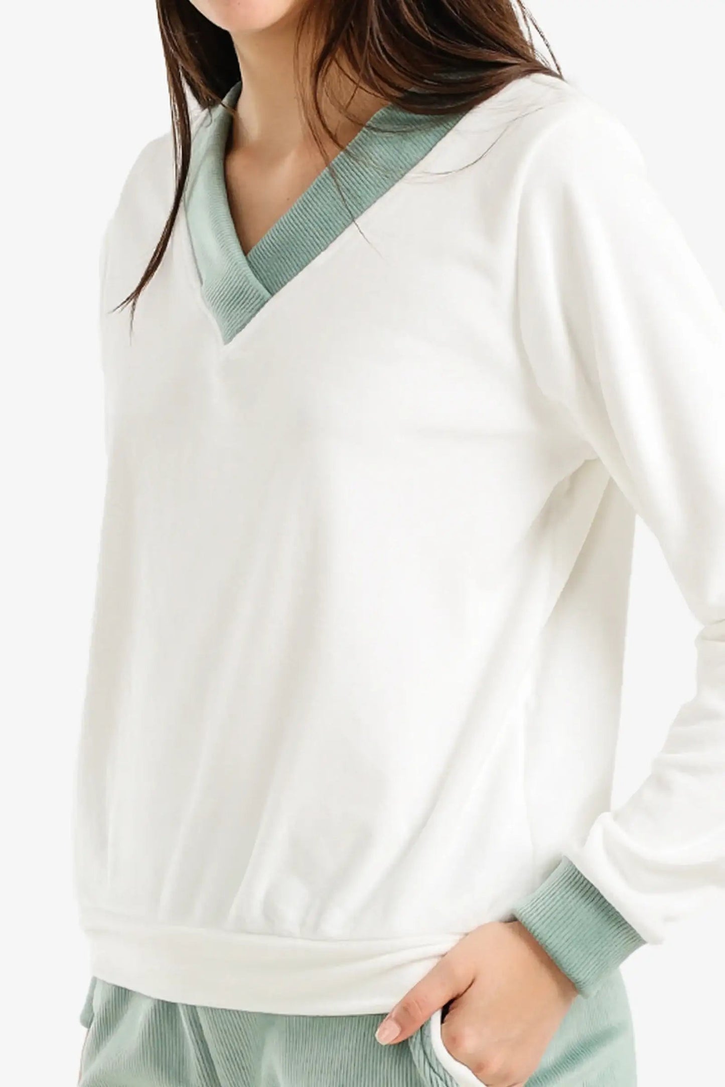 Velvet pajama set with a V-neck