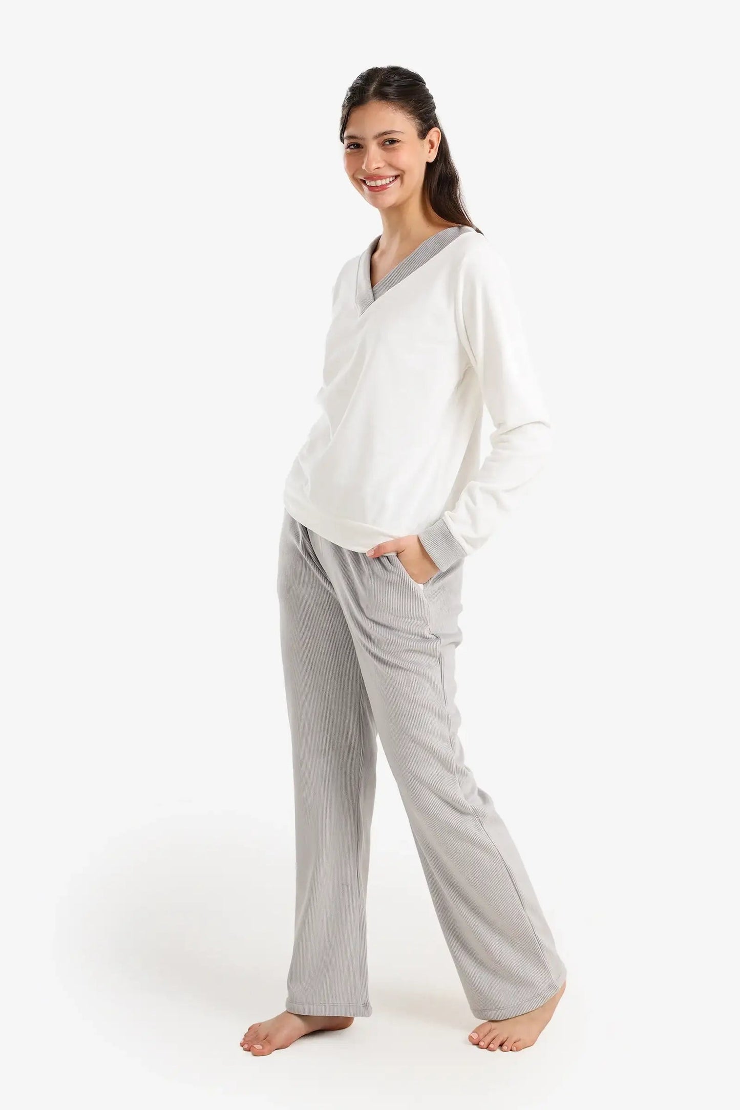 Velvet pajama set with a V-neck