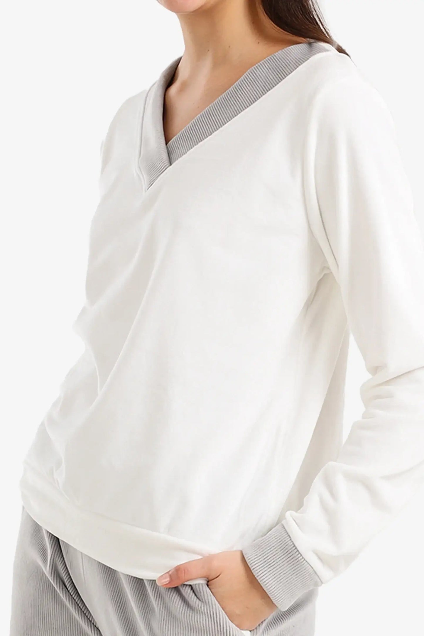 Velvet pajama set with a V-neck