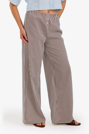بنطلون بوبلين مخطط وايد ليق – خصر مطاطي