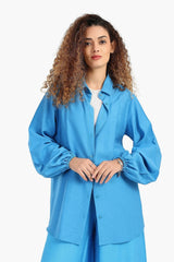 قميص كتان بأكمام طويلةو بسوار مطاطي - Carinasaudi.com