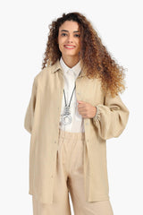 قميص كتان بأكمام طويلةو بسوار مطاطي - Carinasaudi.com