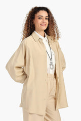 قميص كتان بأكمام طويلةو بسوار مطاطي - Carinasaudi.com