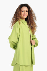 قميص كتان بأكمام طويلةو بسوار مطاطي - Carinasaudi.com