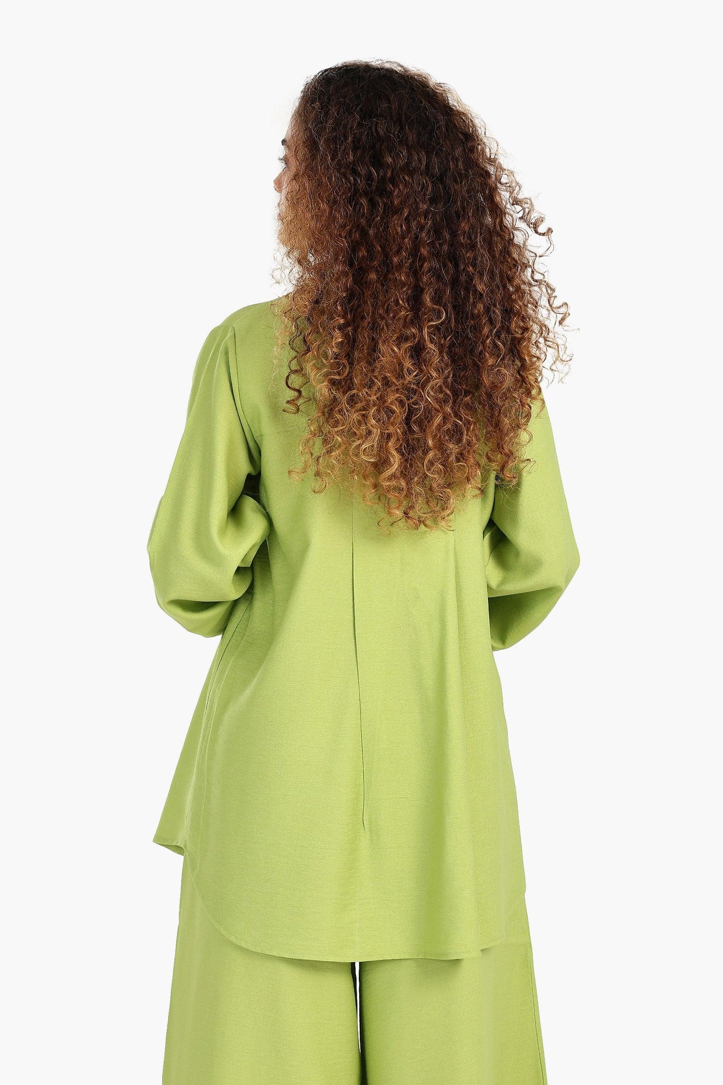 قميص كتان بأكمام طويلةو بسوار مطاطي - Carinasaudi.com