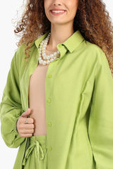 قميص كتان بأكمام طويلةو بسوار مطاطي - Carinasaudi.com