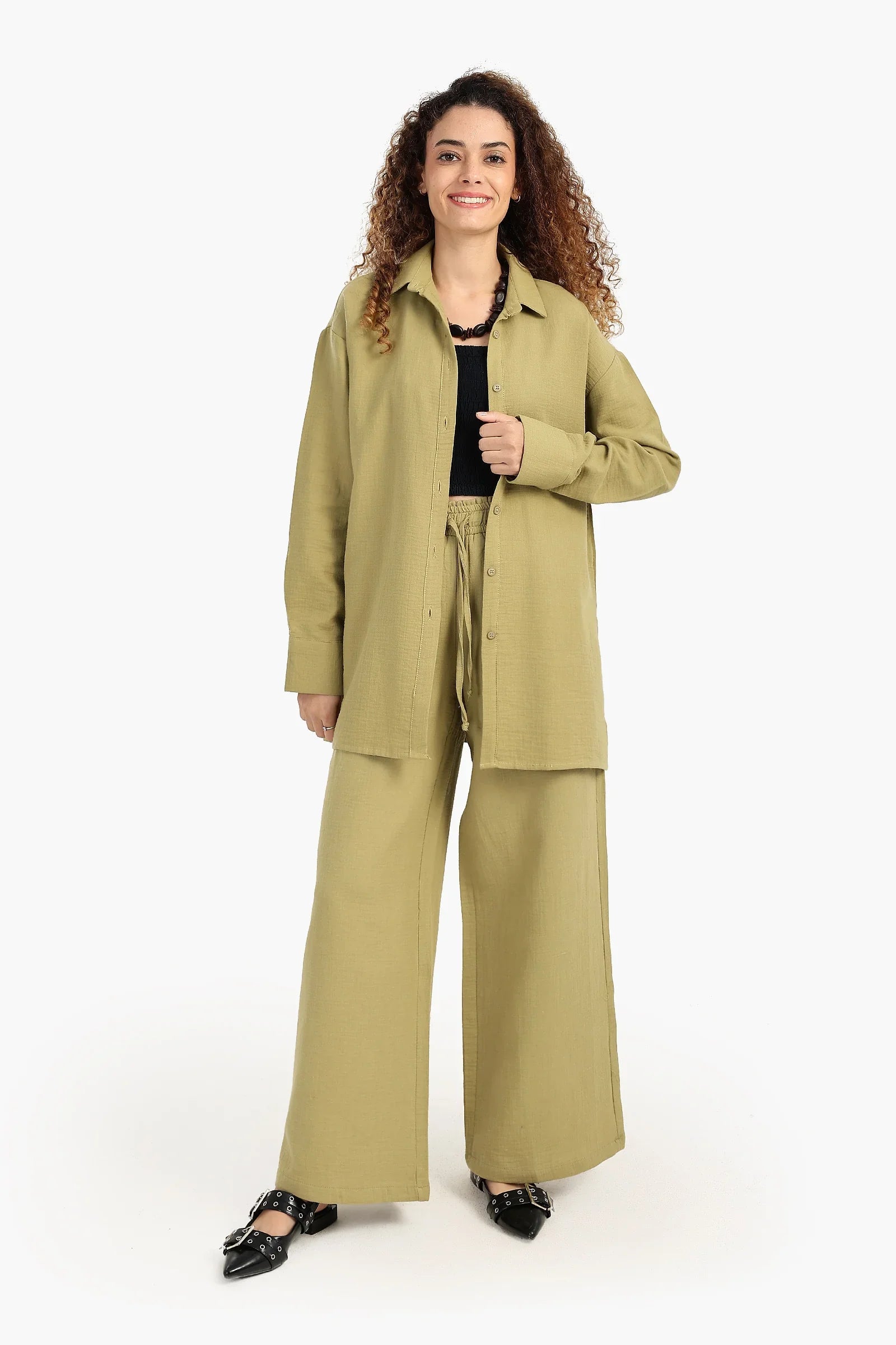 قميص باكمام طويلة بفتحة جانبية - Carinasaudi.com