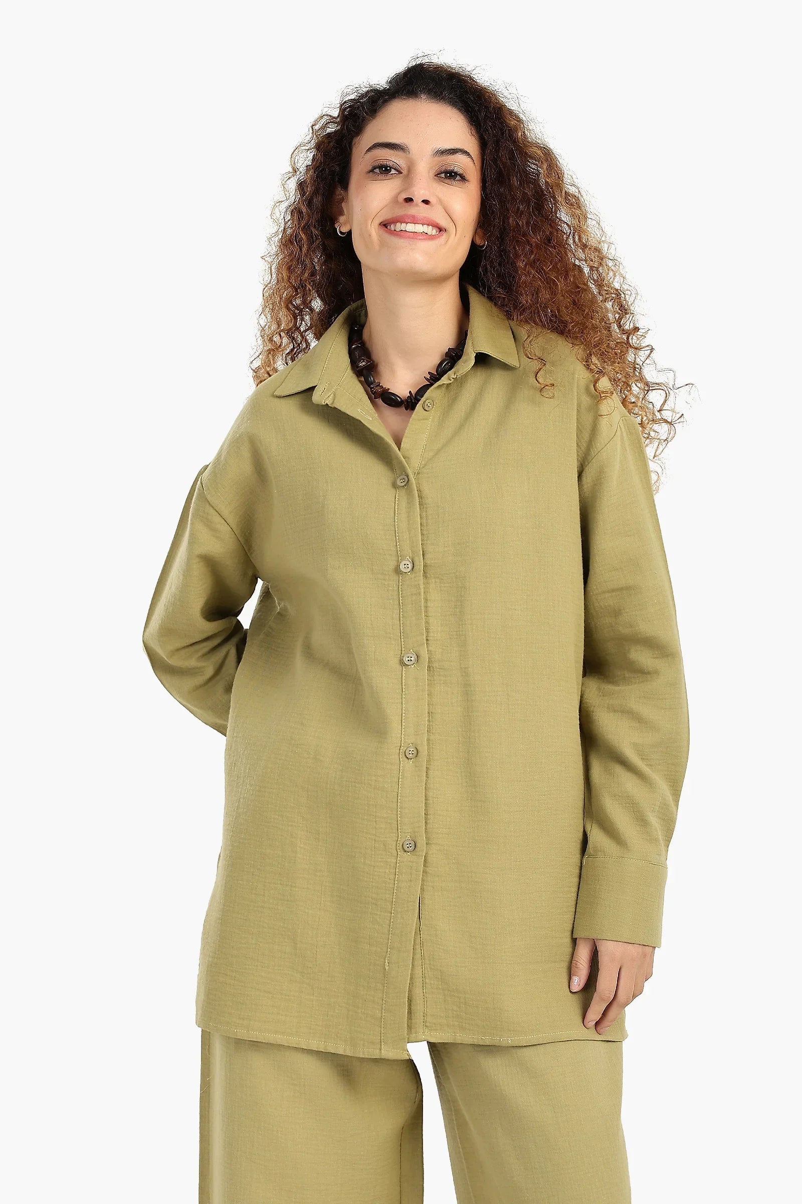 قميص باكمام طويلة بفتحة جانبية - Carinasaudi.com