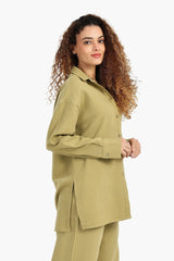 قميص باكمام طويلة بفتحة جانبية - Carinasaudi.com