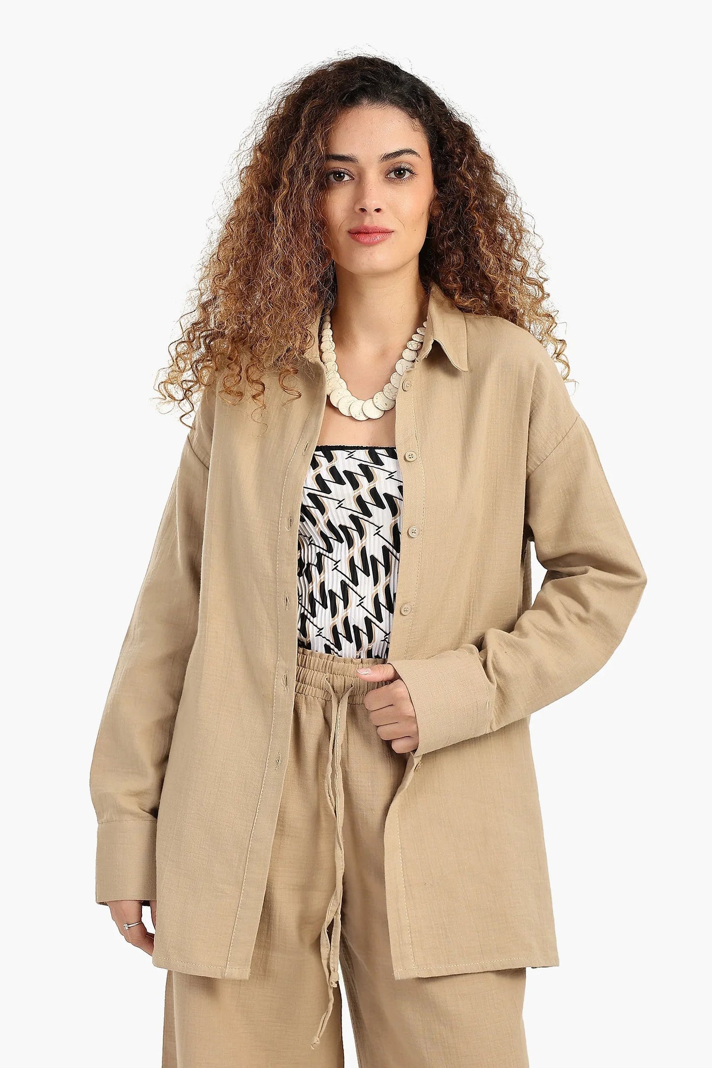 قميص باكمام طويلة بفتحة جانبية - Carinasaudi.com