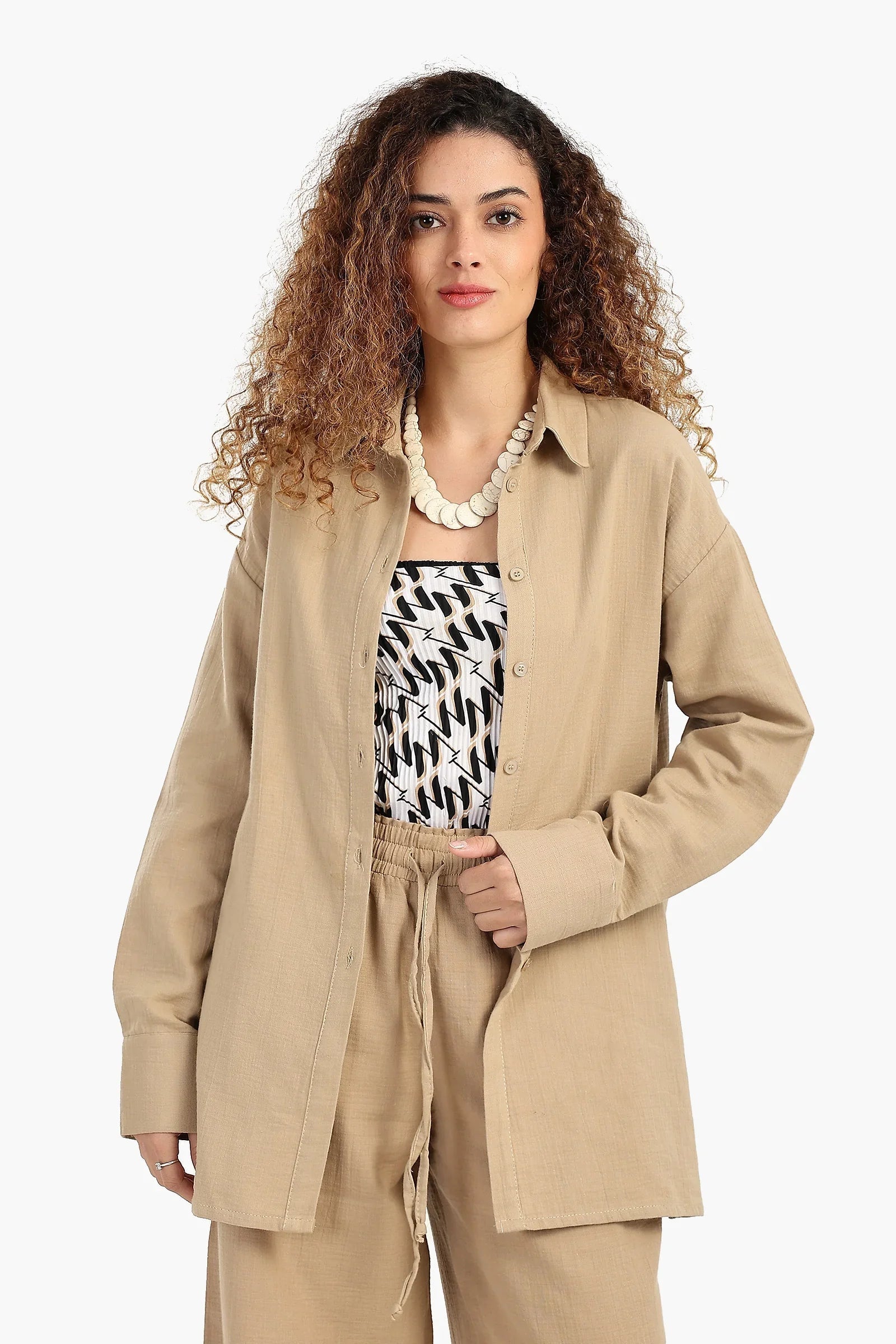 قميص باكمام طويلة بفتحة جانبية - Carinasaudi.com