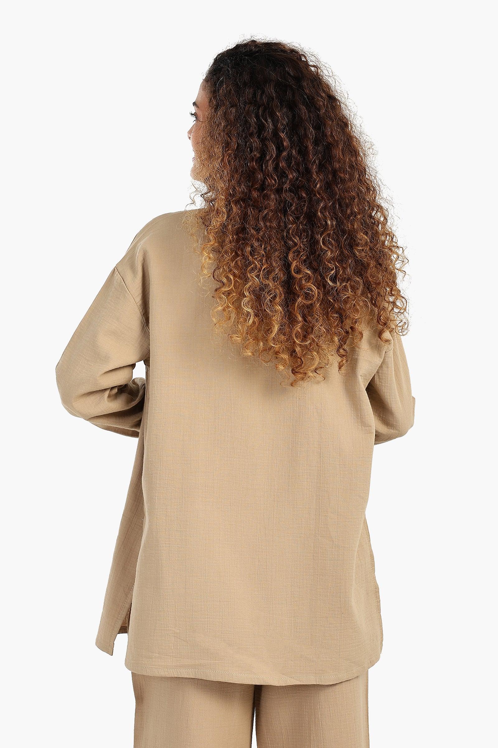 قميص باكمام طويلة بفتحة جانبية - Carinasaudi.com