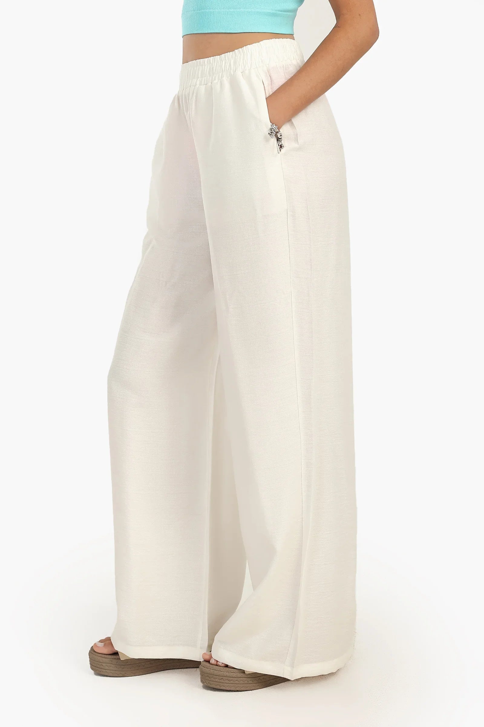 بنطال بخصر عالي و بقصة ساق واسعة - Carinasaudi.com