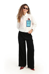 بنطال بخصر عالي و بقصة ساق واسعة - Carinasaudi.com