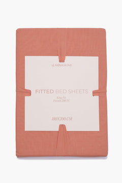 Peach king size fitted bed sheet 180x200 cm percale 200 TC in packaging