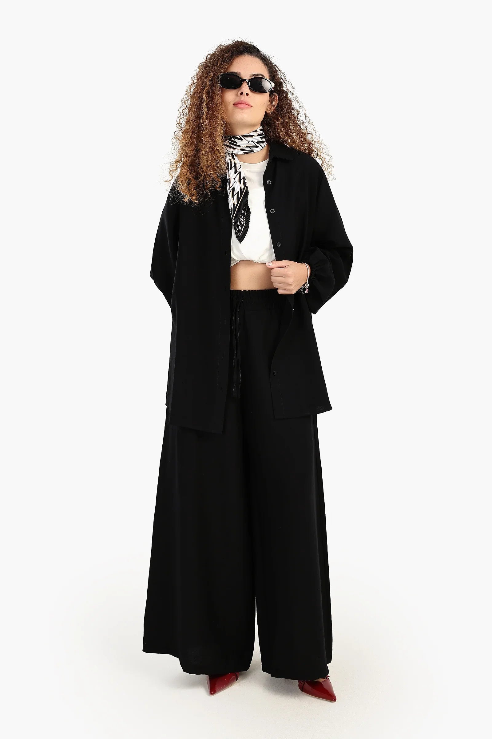 بنطال كتان بقصة ساق واسعة - Carinasaudi.com