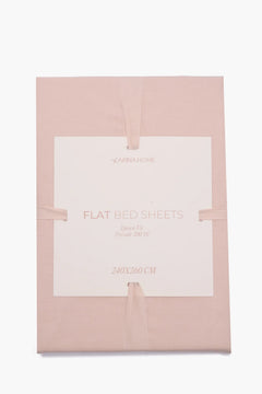 Light pink flat bed sheet, queen fit, 240x260 cm, packaged with label, 200 TC percale cotton