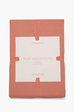 Terracotta flat bed sheet set, single fit, 180x240 cm, soft cotton percale 200 TC