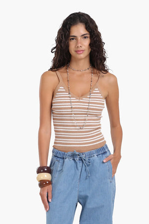 Striped print blouse with thin straps