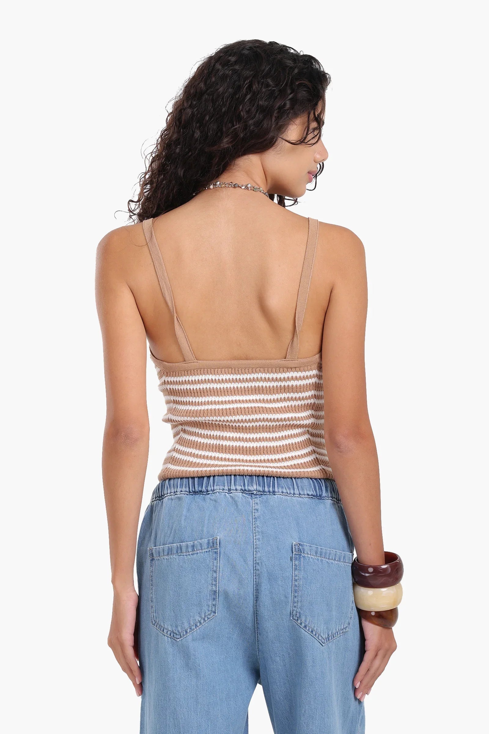 بلوزة بطبعة خطوط بحمالات رفيعة - Carinasaudi.com