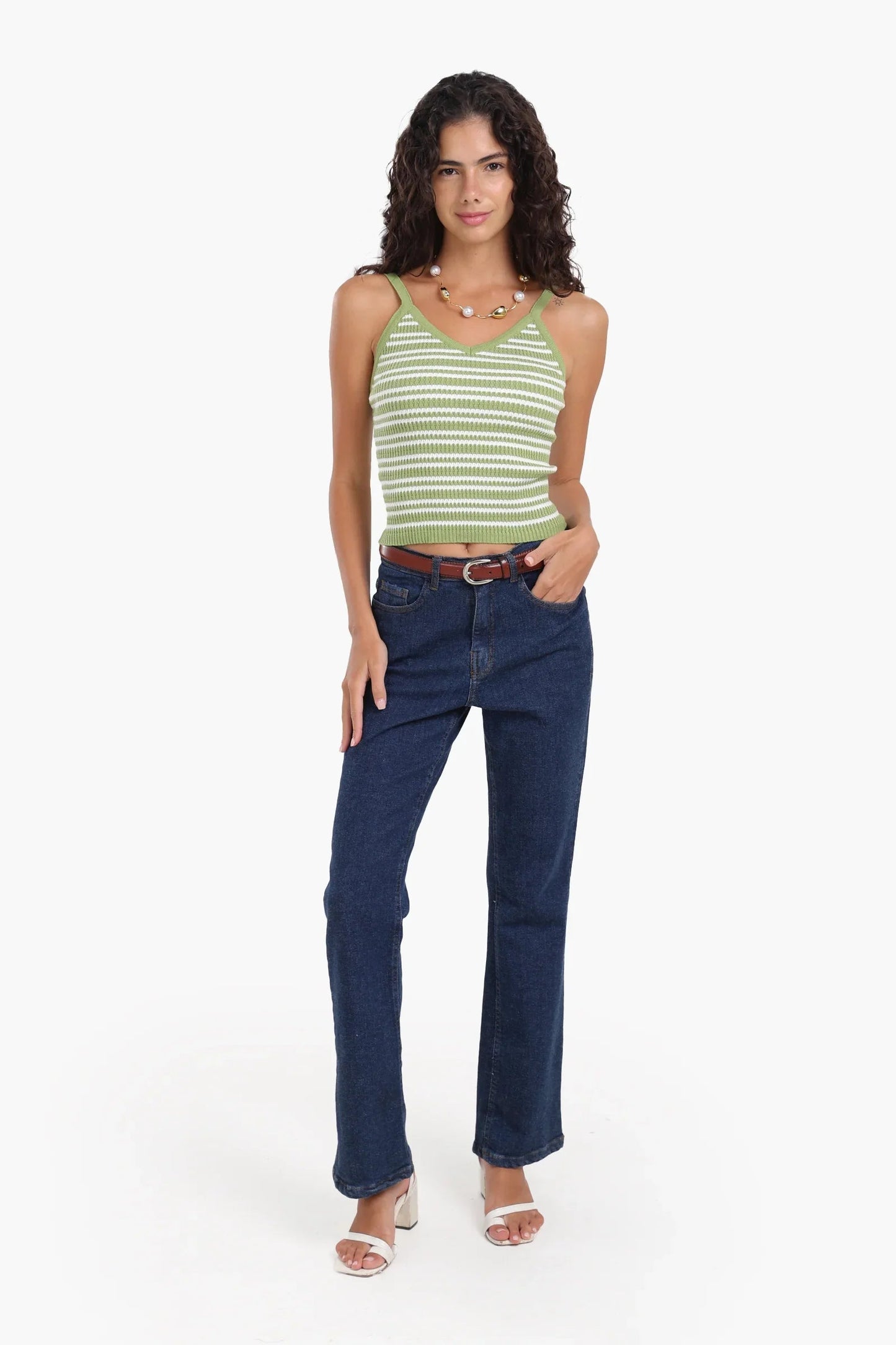 بلوزة بطبعة خطوط بحمالات رفيعة - Carinasaudi.com