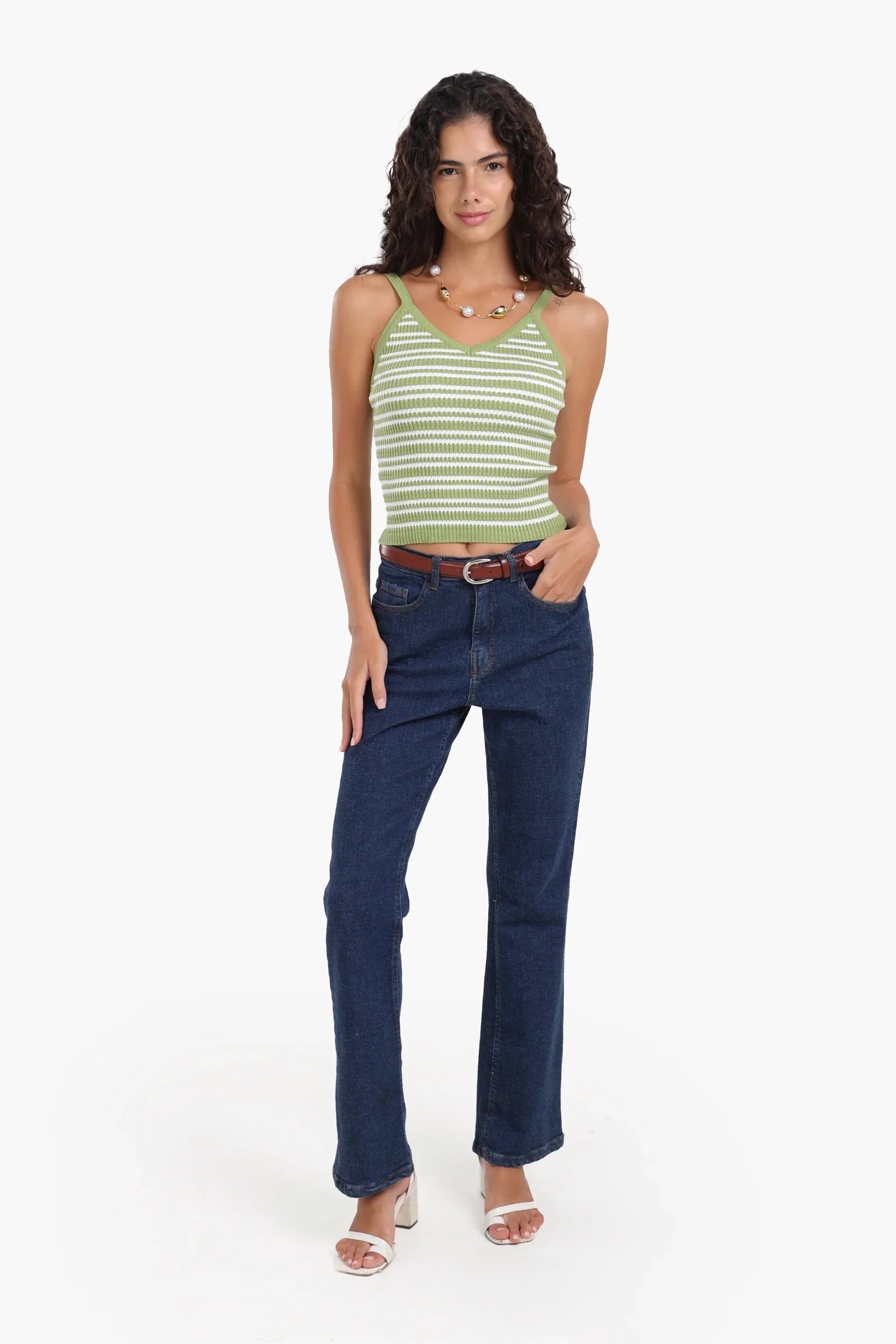 بلوزة بطبعة خطوط بحمالات رفيعة - Carinasaudi.com