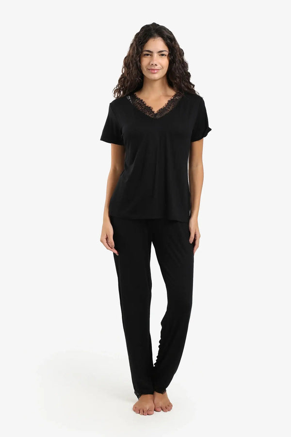 Pajama set with lace trim