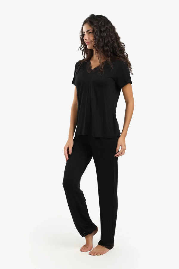 Pajama set with lace trim