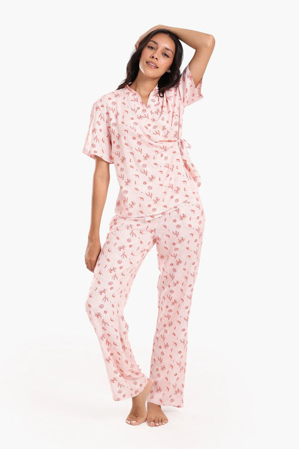 Short-sleeved wrap pajamas
