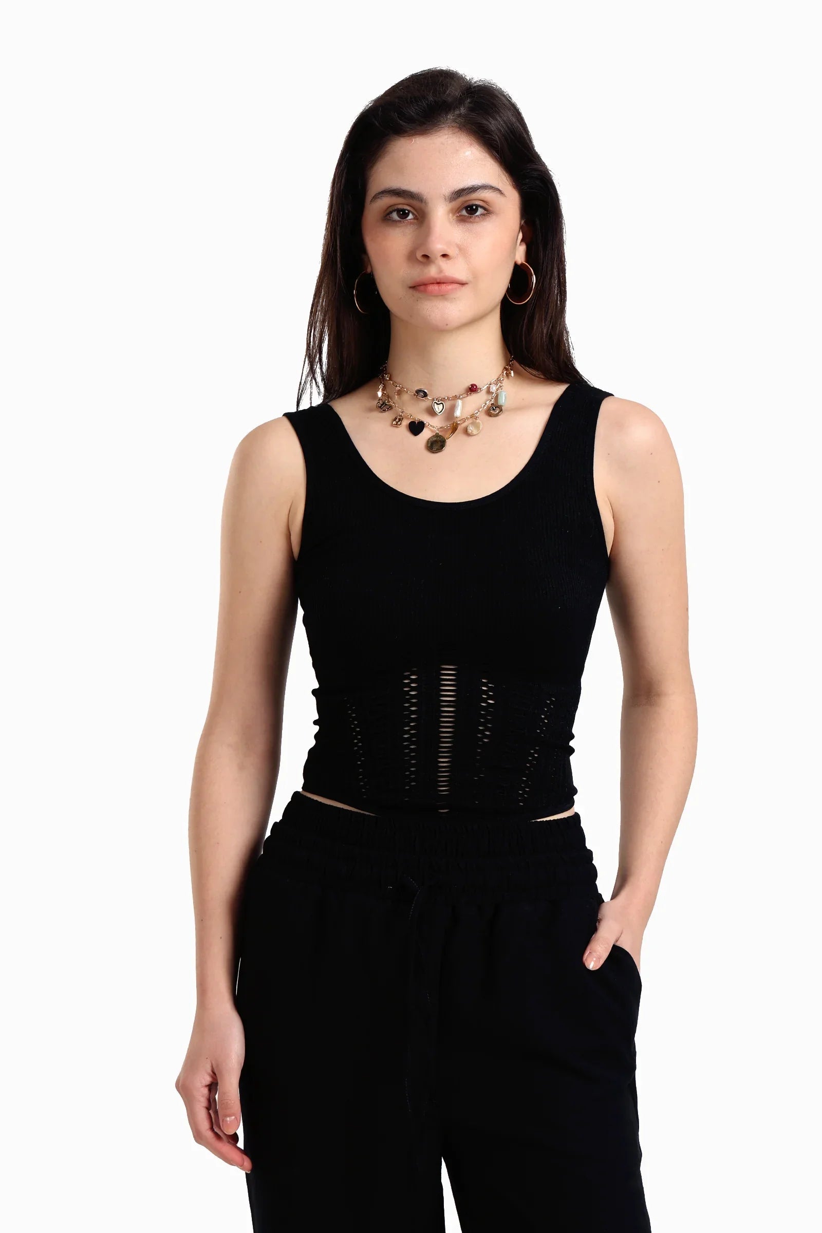 بلوزة بدون أكمام شبكية - Carinasaudi.com