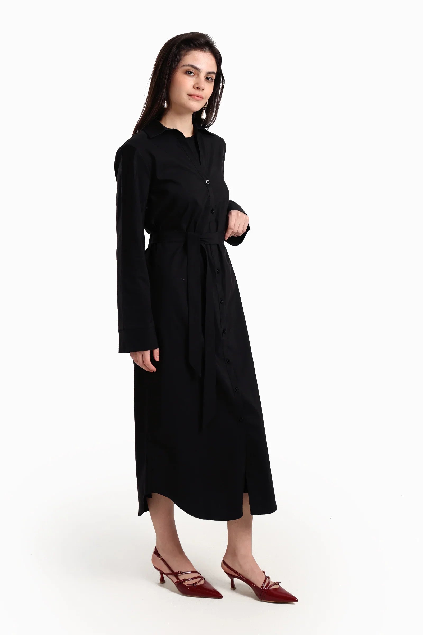 فستان قميص بوبلين باكمام طويلة - Carinasaudi.com