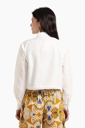 Cropped poplin shirt with lace trim