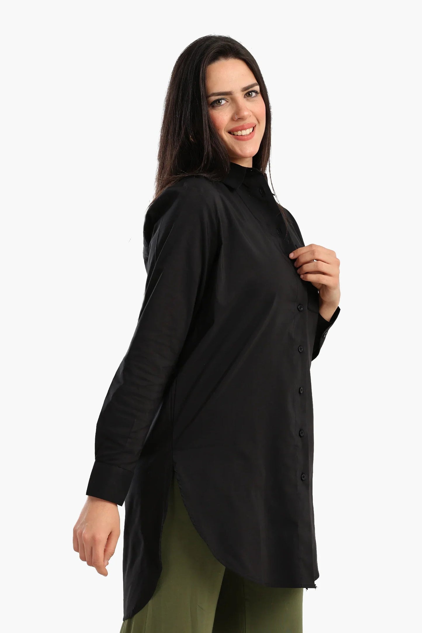 قميص قطني باكمام طويلة بأزرار امامية - Carinasaudi.com