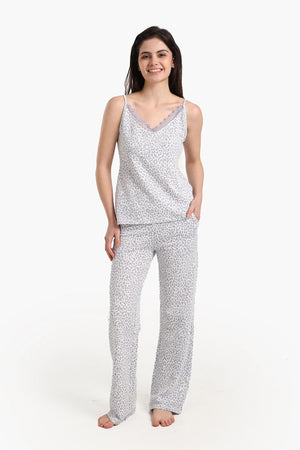 Lace-trimmed printed pajamas