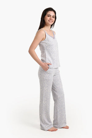 Lace-trimmed printed pajamas