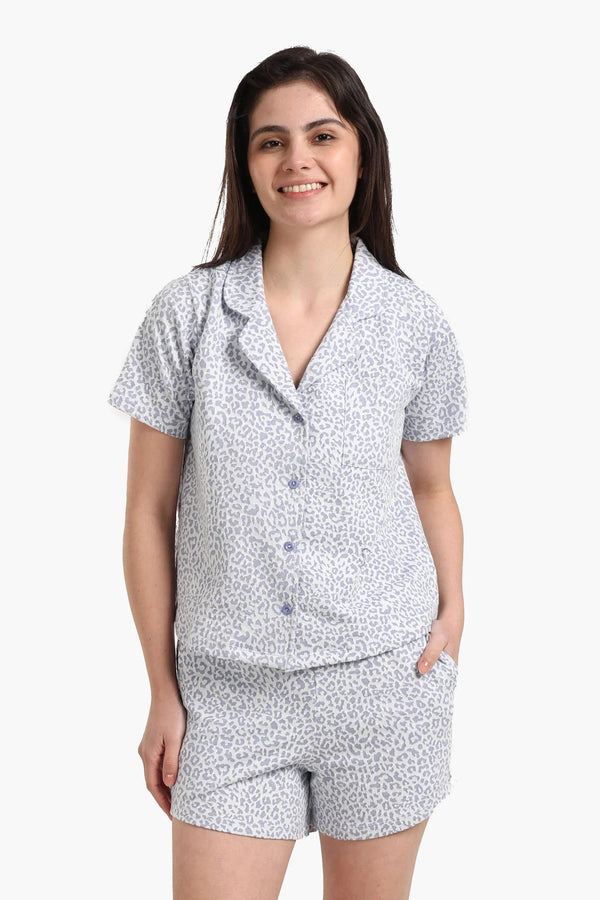 Short-sleeved printed pajama shorts
