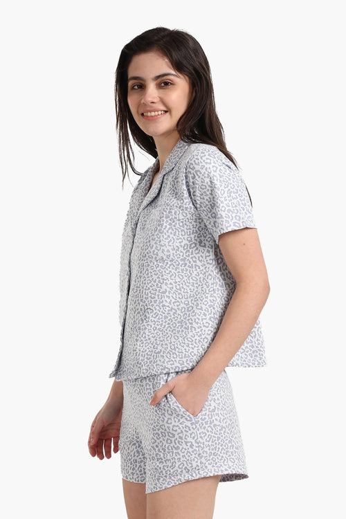 Short-sleeved printed pajama shorts