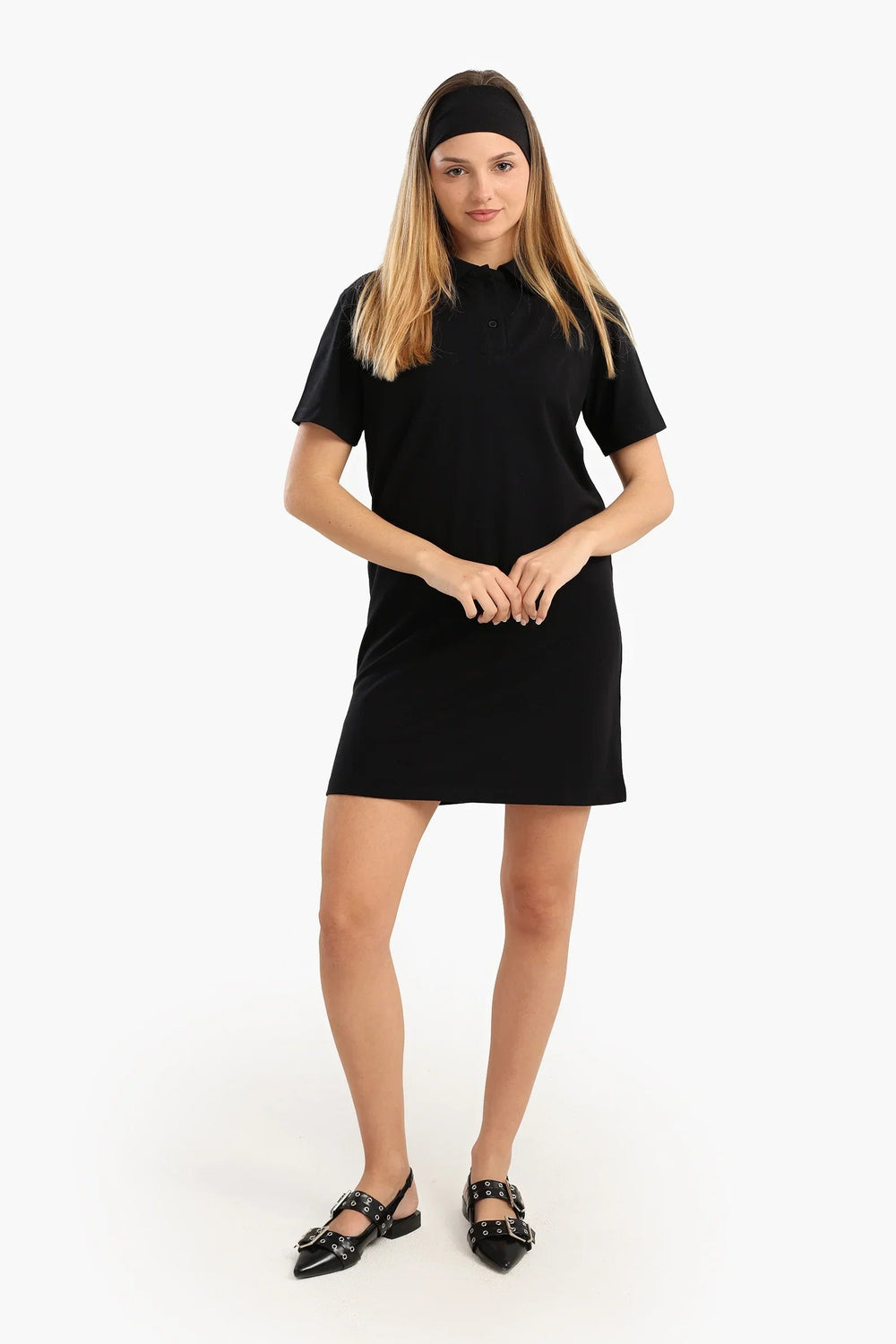 Short-sleeved cotton polo collar dress