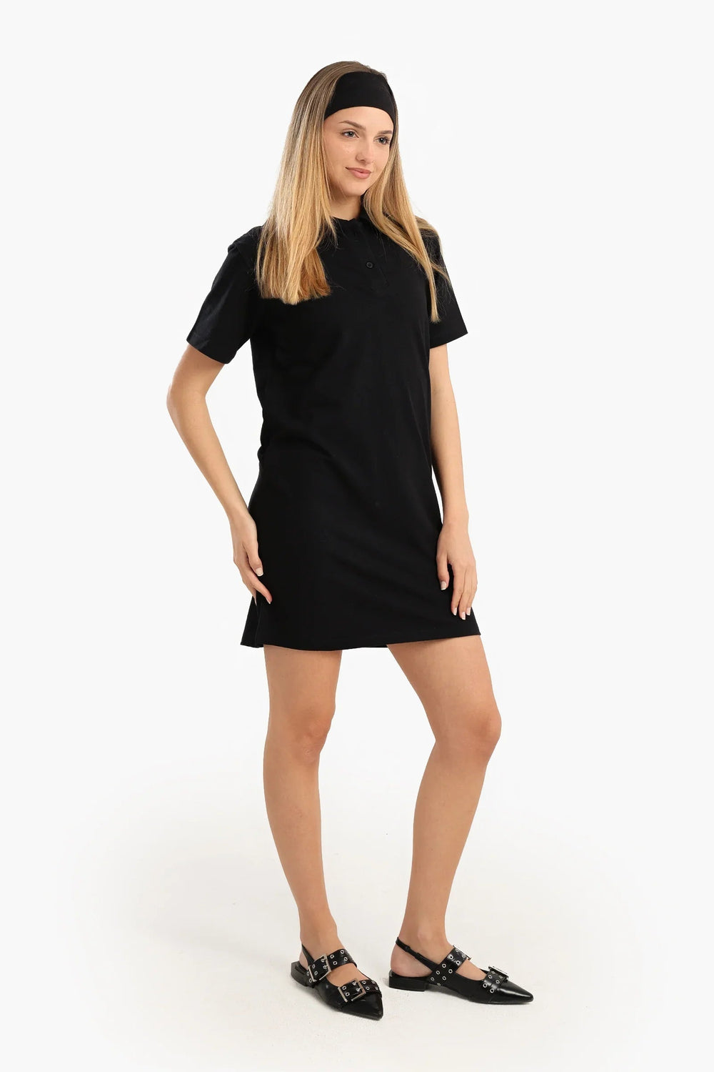 Short-sleeved cotton polo collar dress