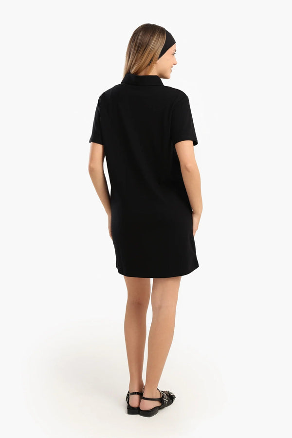Short-sleeved cotton polo collar dress