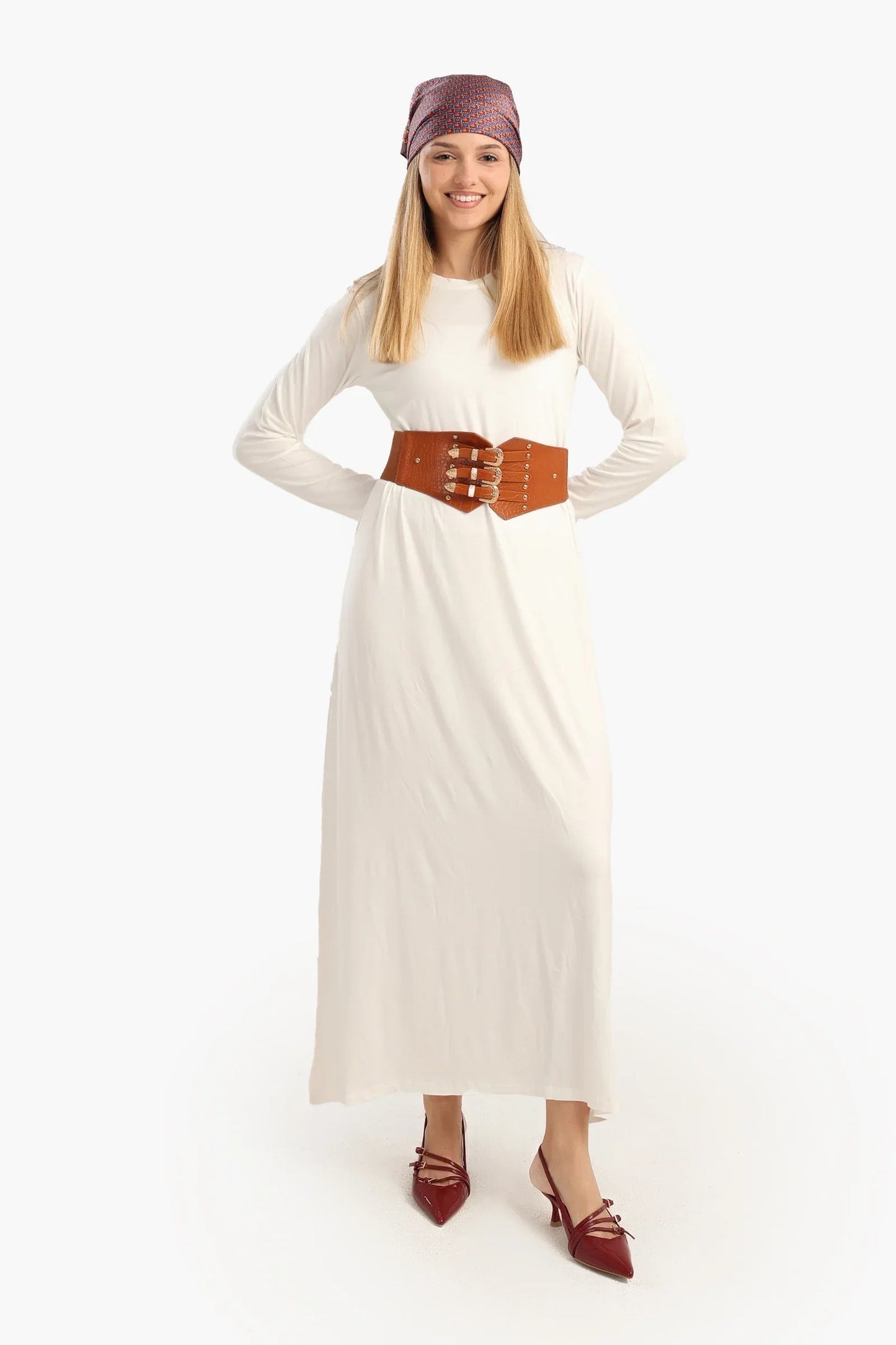 فستان فيسكوز برقبة دائرية - Carinasaudi.com