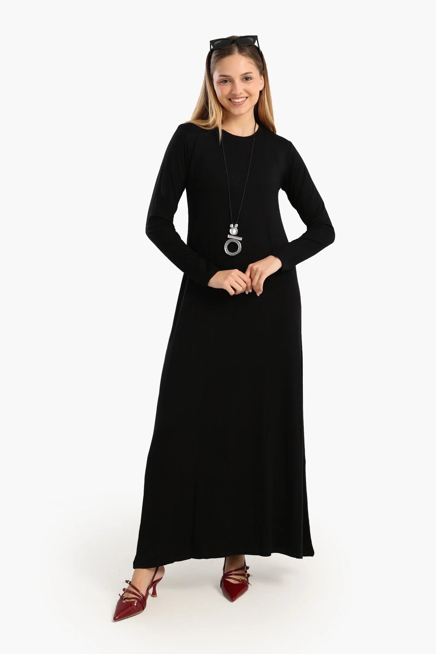 فستان فيسكوز برقبة دائرية - Carinasaudi.com