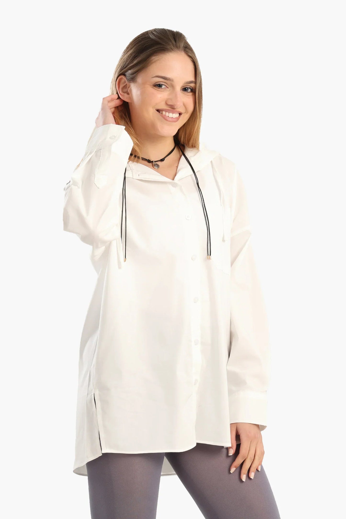 قميص باكمام طويلة مريح بغطاء للرأس - Carinasaudi.com