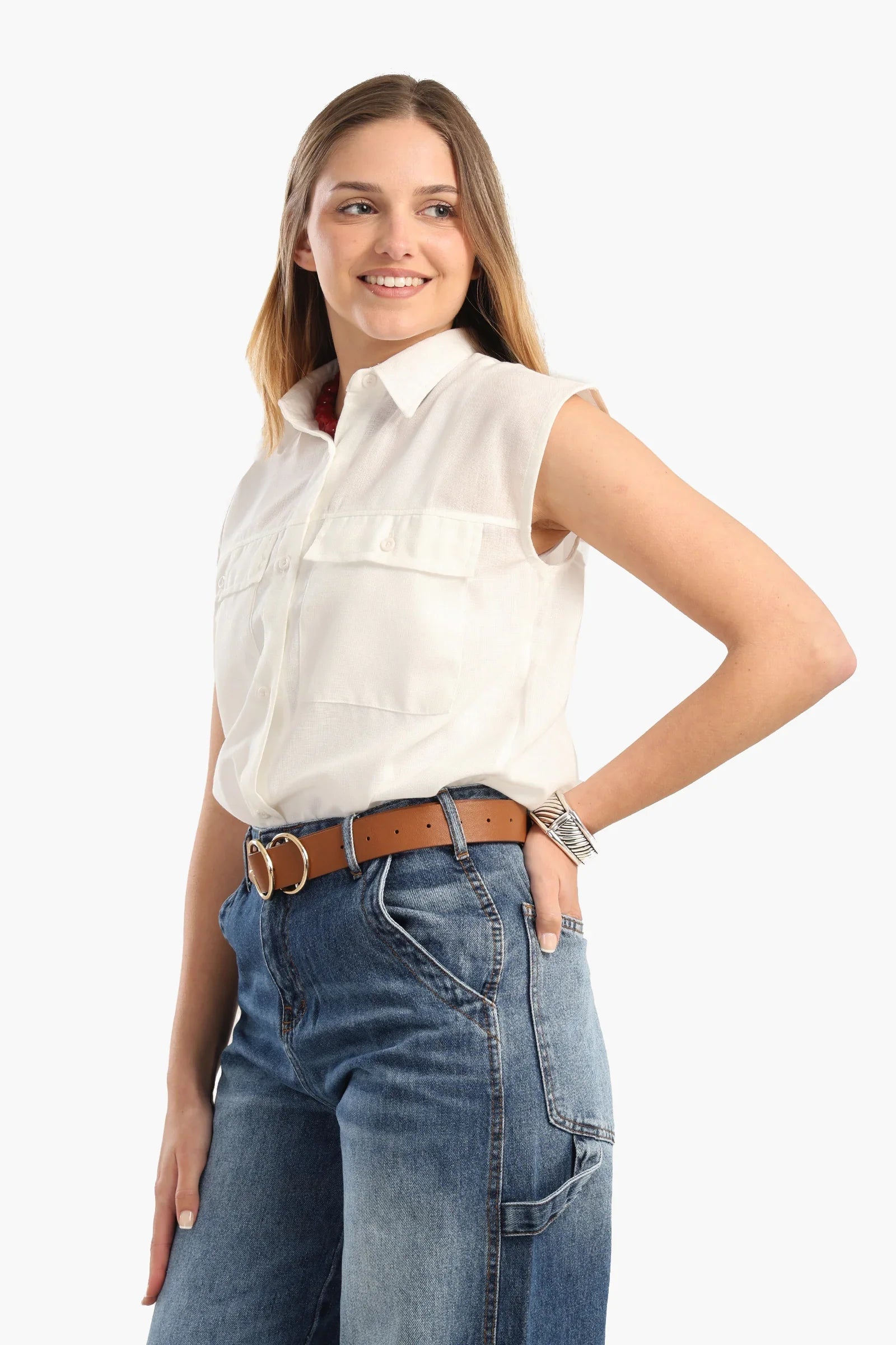 قميص بدون اكمام بجيوب امامية - Carinasaudi.com