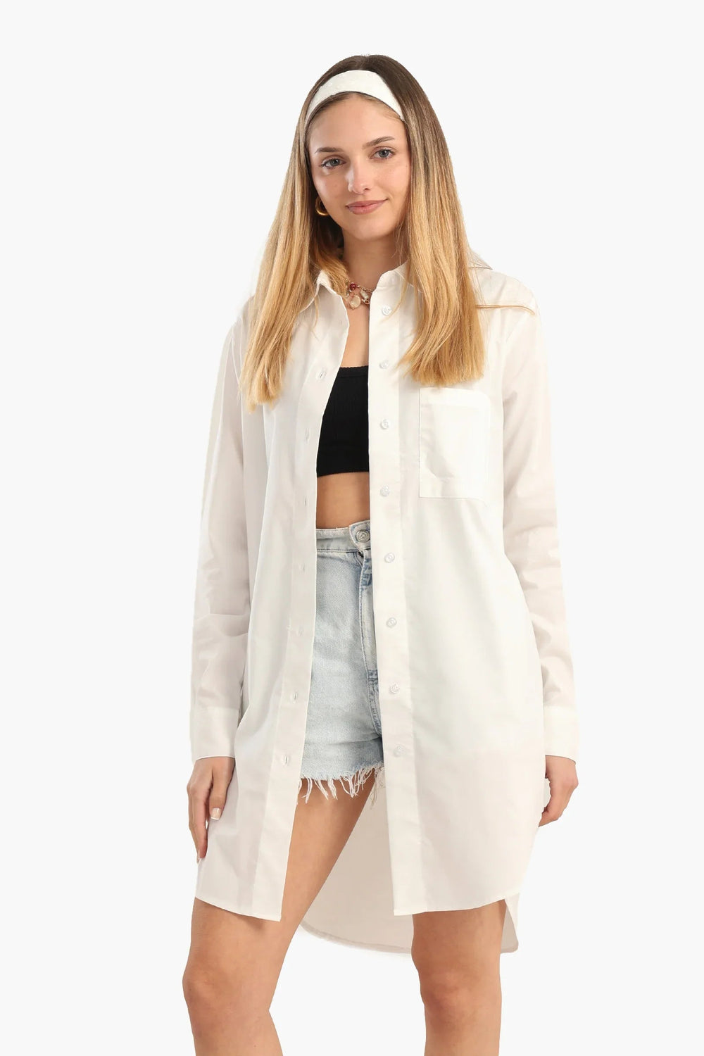 Long-sleeved cotton shirt with front buttons