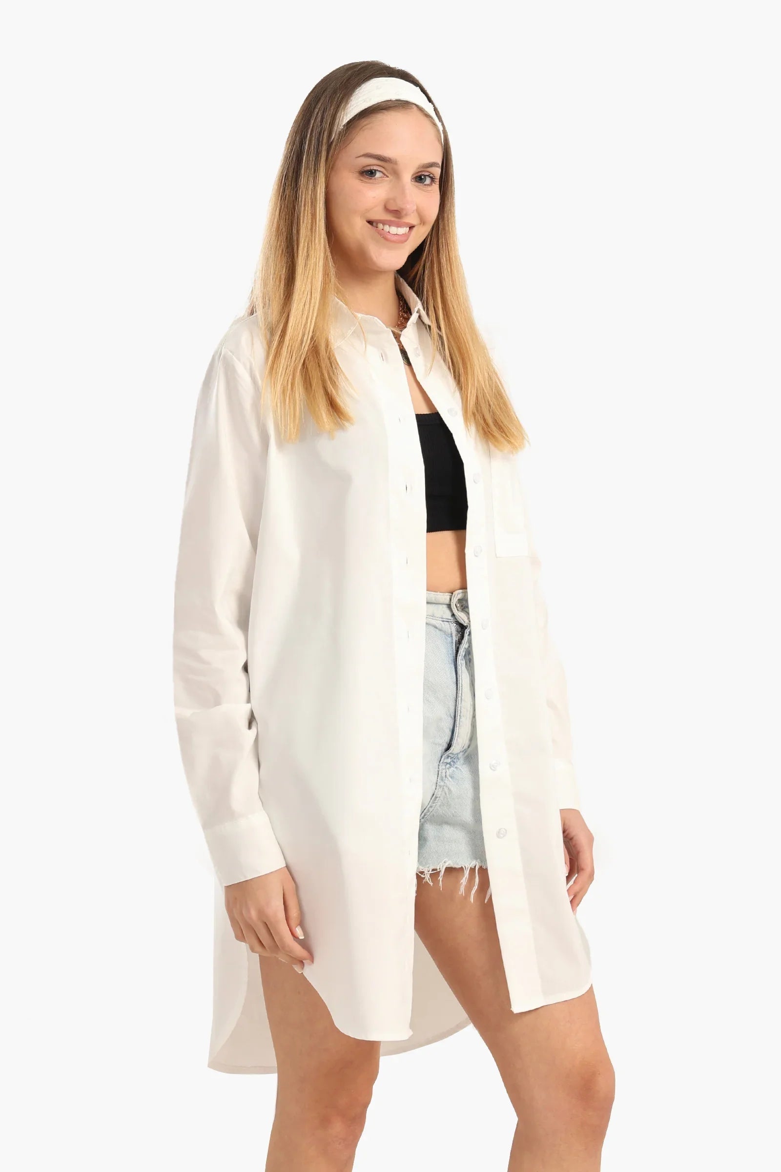 قميص قطني باكمام طويلة بأزرار امامية - Carinasaudi.com