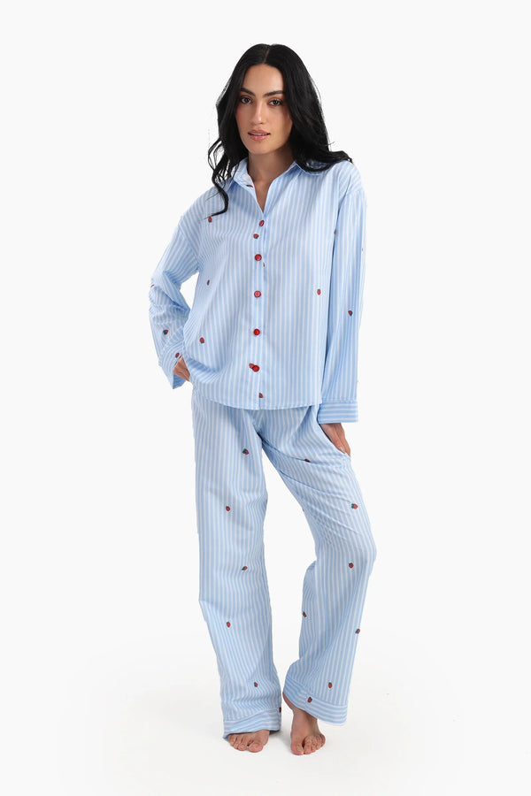 Strawberry print striped pajamas