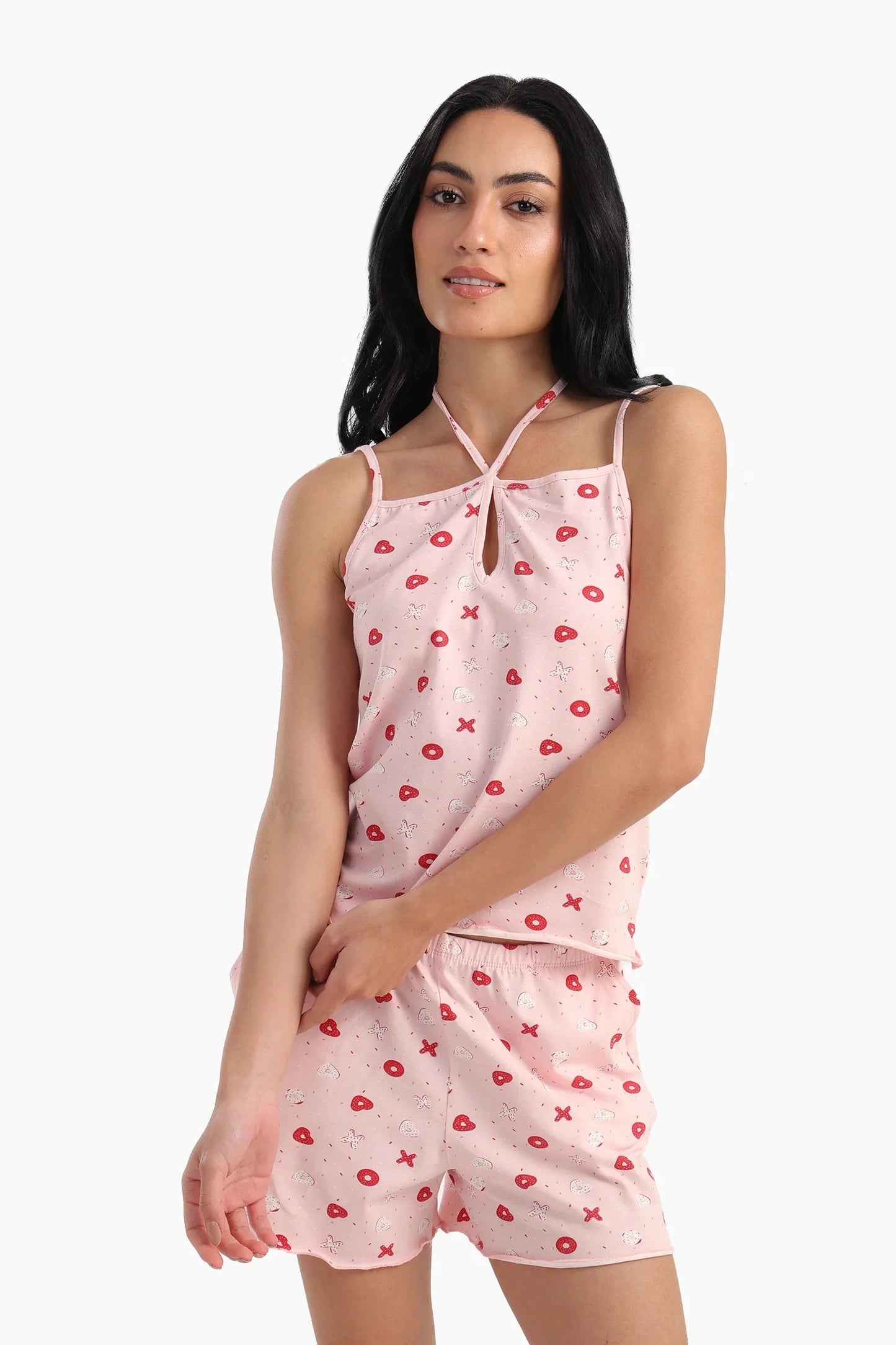 بيجاما شورت بحمّالات رفيعة بطبعة - Carinasaudi.com