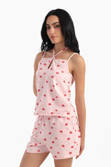 بيجاما شورت بحمّالات رفيعة بطبعة - Carinasaudi.com